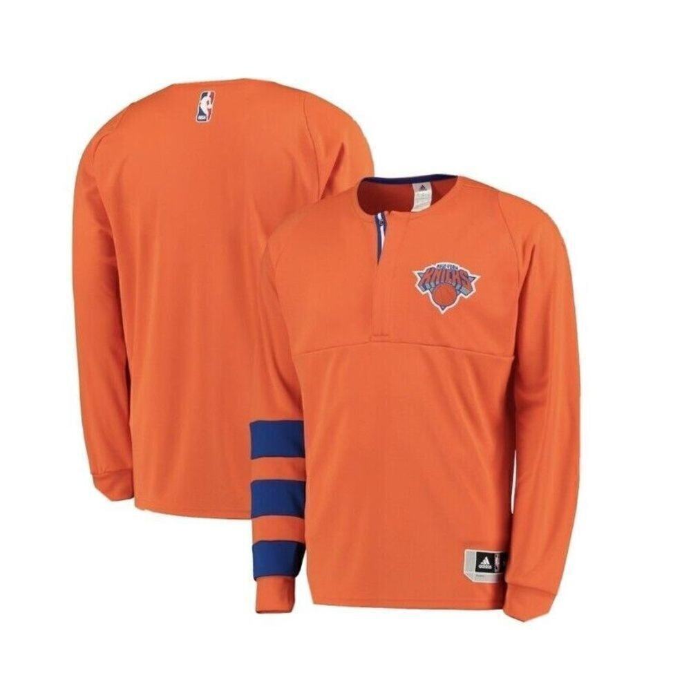 New York Knicks Adidas 2016 On-Court Shooter Long Sleeve Shirt Orange Mens S NWT